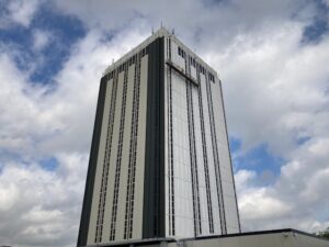 Waterproofing work being completed on Mid-City Towers 5700 Florida Blvd Baton Rouge, LA